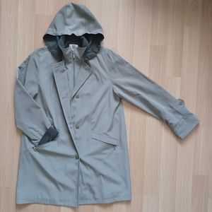 Gallery Women's Large Trench Coat - Amazing Condition! Sea Green, Zippers, Hood